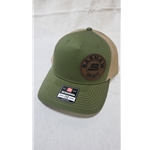 BASHAWLEATHERGREENTAN Bashaw Sports Snapback Trucker Cap - Leather Patch Army Olive Green/Tan