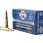 PPU222 PPU PP222 Standard Rifle  222 Rem 50 gr Soft Point (SP) 20 Bx/ 50 Cs