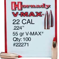 Hornady 200-22271 HORNADY BULLETS 22 CAL .224 55GR V-MAX 100CT 40BX/CS