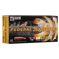 FEDERAL  Federal P224VLKBT1 Premium Varmint & Predator 224 Valkyrie 60 gr Nosler Ballisti