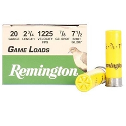 REMARMS GL207 Remington Ammunition 20042 Game Load  20 Gauge 2.75" 7/8 oz 1225 fps 7.5 Shot 25