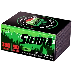 Sierra Bullets 130626 SIERRA OUTDOOR MASTER 380ACP 90GR JHP 20RD 10BX/CS