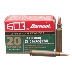 BRN 223REM SPBT62 Barnaul Ammo BRN223REMSPBT62 Rifle  223 Rem 62 gr Soft Point Boat-Tail (SPBT) 20