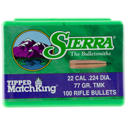 Sierra Bullets 31345 SIERRA BULLETS .22CAL .224 77GR HP-BT MATCH TMK 100CT