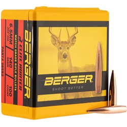 37883 Berger Bullets 26552 Elite Hunter  6.5mm .264 140 gr Boat-Tail (BT) 100 Per Box