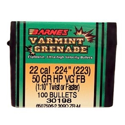 53385 Barnes Bullets 30198 Varmint Grenade  223 Rem .224 50 gr Flat Base Hollow Point