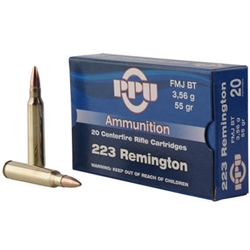 PPU PP223F1 Standard Rifle  223 Rem 55 gr Full Metal Jacket Boat-Tail (FMJBT) 20 Rounds