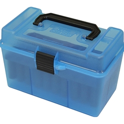 MTM 210-H50RL24 Deluxe Ammo Box 50 Round Handle 25-06 30-06 270 Win, Clear Blue