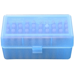 MTM 210-RMLD5024 Ammo Box 50 Round Flip-Top 300 WSM 45-70 7mm R SAUM, Clear Blue