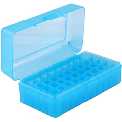 MTM 210-RSLD5024 Ammo Box 50 Round Flip-Top 223 270 WSSM 460 500 S&W, Clear Blue