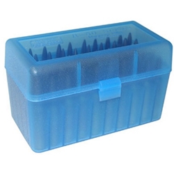 MTM 210-RSS5024 Ammo Box 50 Round Flip-Top 22-250 6mm PPC 7mm BR, Clear Blue