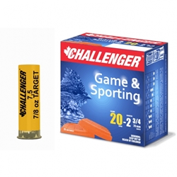 Challenger Ammo 40067 Target 4006 Shotshell 20 GA, 2-3/4 in, No. 7-1/2, 7/8 oz, 1200 fps, 25 Rnd per Box