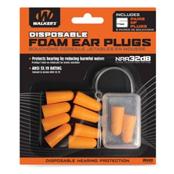 Walker's  Walkers GWP-FP5PK Foam Ear Plugs NRR 30dB, Orange, 5 Pairs, Blister