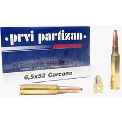 PRVI A-207 6.5x52 Italian Carcano 139 Grain SP Prvi Partizan Ammo Box of 20