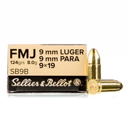 Sellier & Bellot SB9MM124FMJ S&B Ammo 9mm 124gr FMJ 310490 - Box Of 50