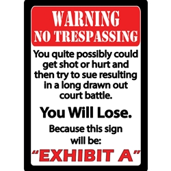 RE1440 Rivers Edge "Exibit A" Tin Sign 12"x17"