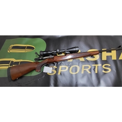 UZM708X57 Pre-Owned Zastava LK M70 8X57JS, gloss bl, wood, open sights + Bushnell scope, Timney Trigger