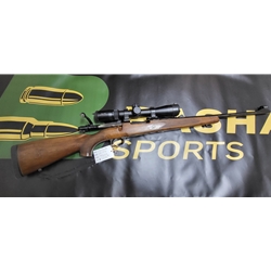 UZM709.3X62 Pre-Owned Zastava LK M70 9.3x62, gloss bl, wood, open sights + Bushnell scope, Timney Trigger