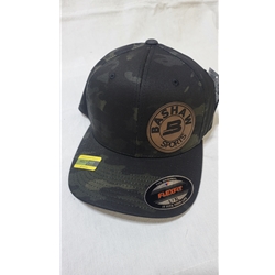 BASHAWLEATHERCAMOL/XL Bashaw Sports Flexfit Hat - Leather Patch Black/Green Camo L/XL