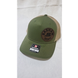 BASHAWLEATHERGREENTAN Bashaw Sports Snapback Trucker Cap - Leather Patch Army Olive Green/Tan