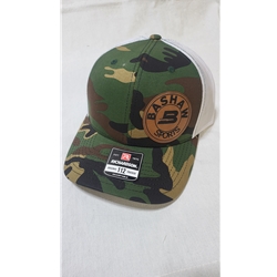 BASHAWLEATHERCAMOWHITE Bashaw Sports Snapback Trucker Hat - Leather Patch White/Camo