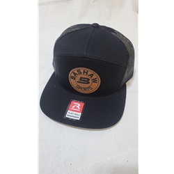 BASHAWLEATHERFLATBRIM Bashaw Sports Flat Brim Snapback - Black with Brown Leather Patch